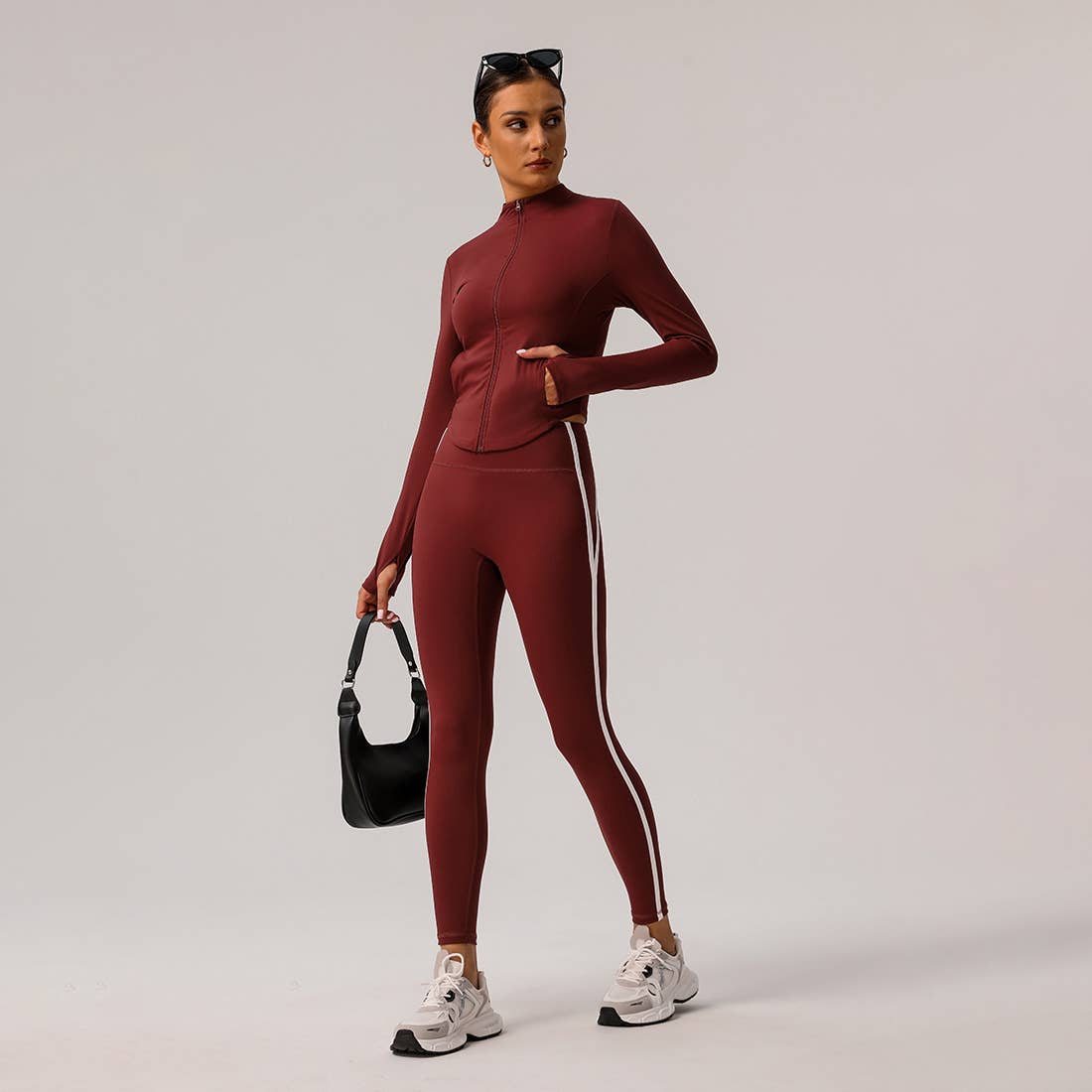Sodalemon - Wholesale Activewear Set - Women's - Women Zipper Jacket Yoga Leggings Contrast Color 2 Pcs Set6