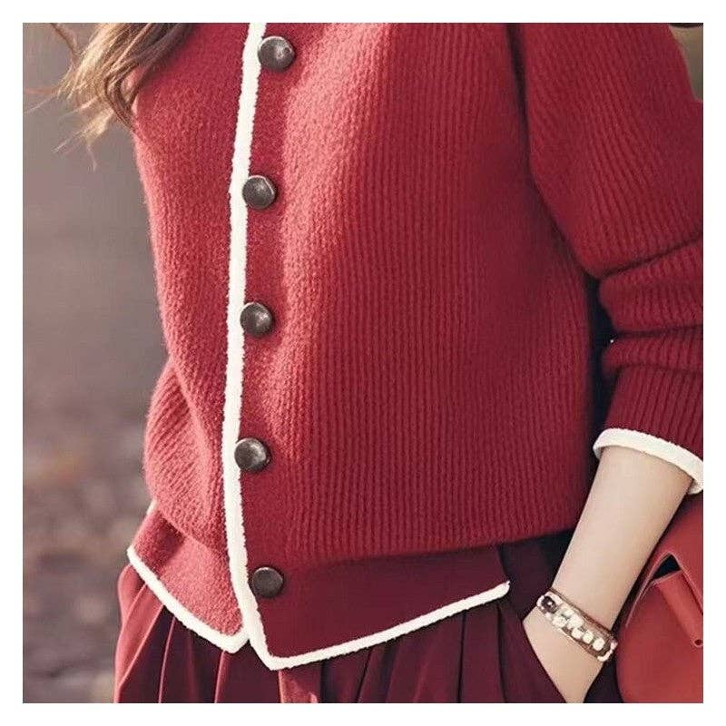 kycozy – Großhandel Strickjacke – Damen – Colorblock-Cardigan mit hohem Kragen3