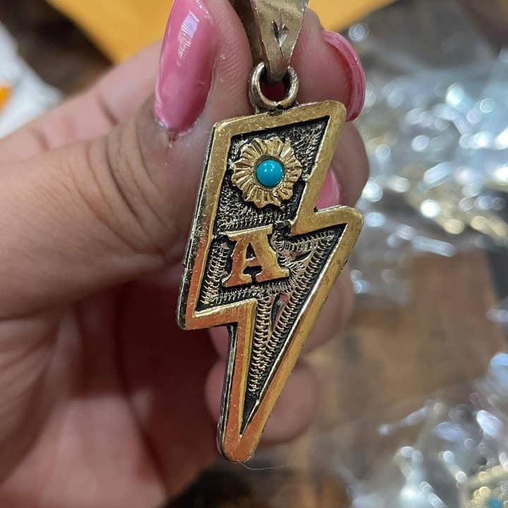 Initial lightning bolt western pendant for wholesale by The Turquoise Possum