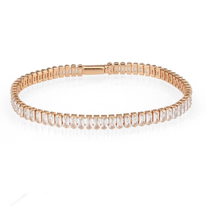 3W1702 - Rose Gold Brass Bracelet with AAA Grade CZ in Clear for wholesale by Alamode