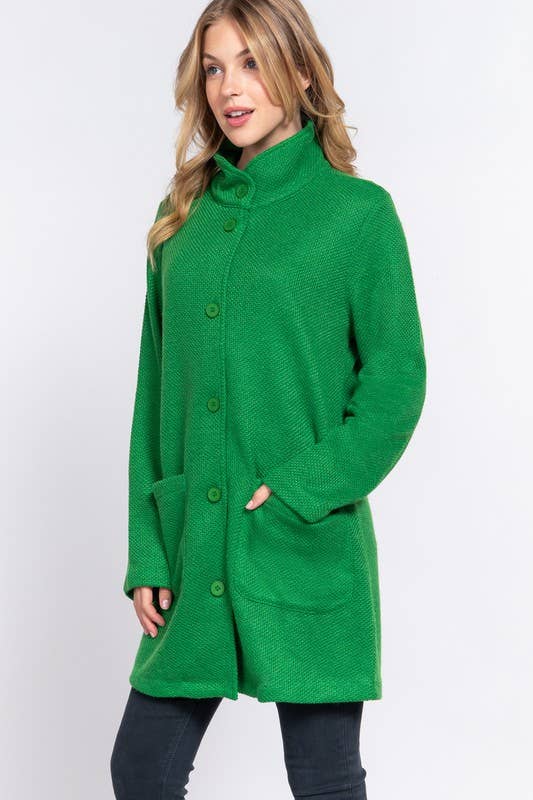 Active Basic | Active USA - Wholesale Coat - Women's - Long Sleeve High Neck Button Down Coat2
