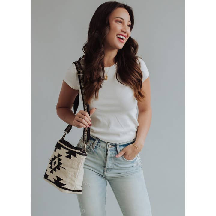 Panache Apparel Co. - Wholesale Crossbody Bag - Women's - Cream & Black Aztec Crossbody3