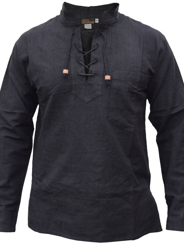 Lace Up Hemp Cotton Viking Tunic Grandad Shirt for wholesale by Gheri