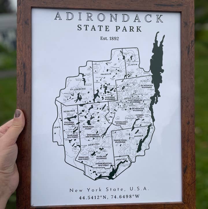 Adirondack State Park Print Wall Hanging | New York | North Country Gift, Present | Keene Valley | Adirondack | ADK | Lake Placid | 46er for wholesale by Just Wandering Co.
