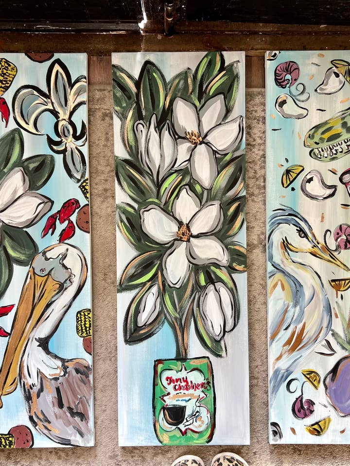 Gata’s, Heron’s & Shrimp Oh My! Canvas 12x36 TRIO for wholesale by The Messy Armadillo