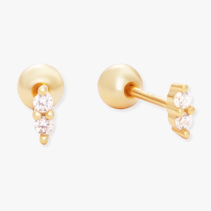 Duo Crystal Barbell Studs In Gold for wholesale by LEA Jewels