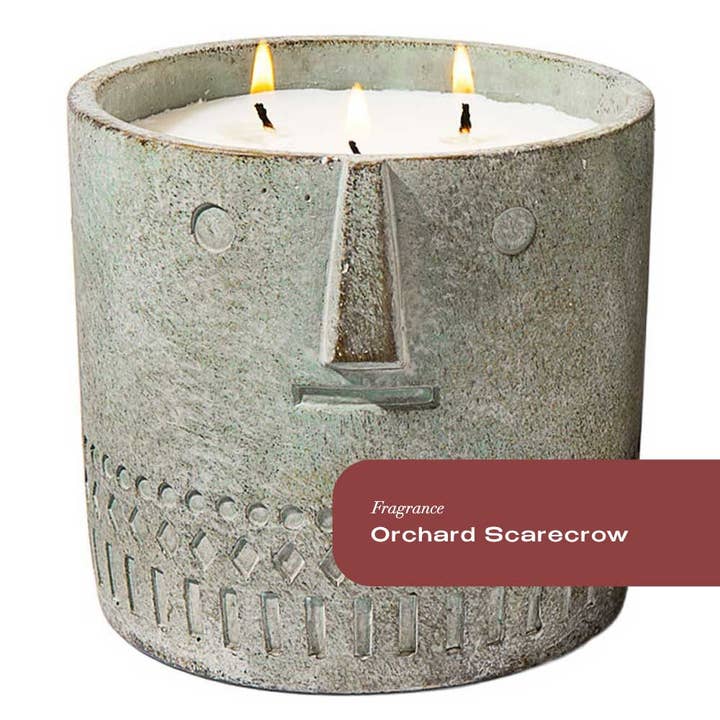 Orchard Scarecrow Stone Face Candle 27oz for wholesale by Plant Based Candles