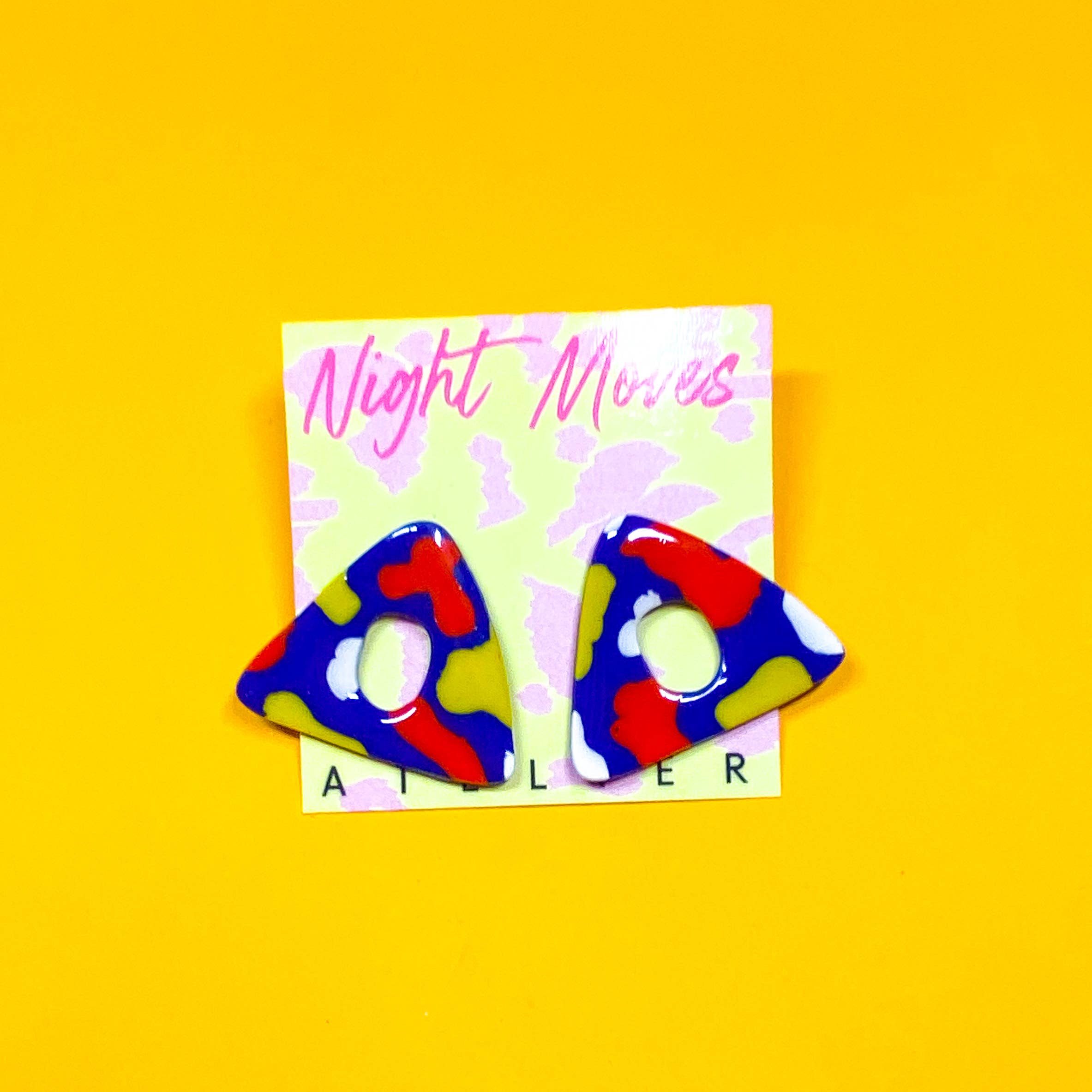 Night Moves Atelier - Wholesale Stud/Post Earrings - Polymer Clay Triangular Stud Earrings in Primary Babe1