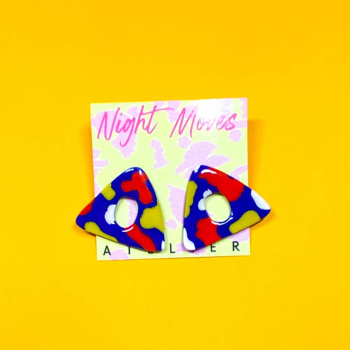 Night Moves Atelier - Wholesale Stud/Post Earrings - Polymer Clay Triangular Stud Earrings in Primary Babe1