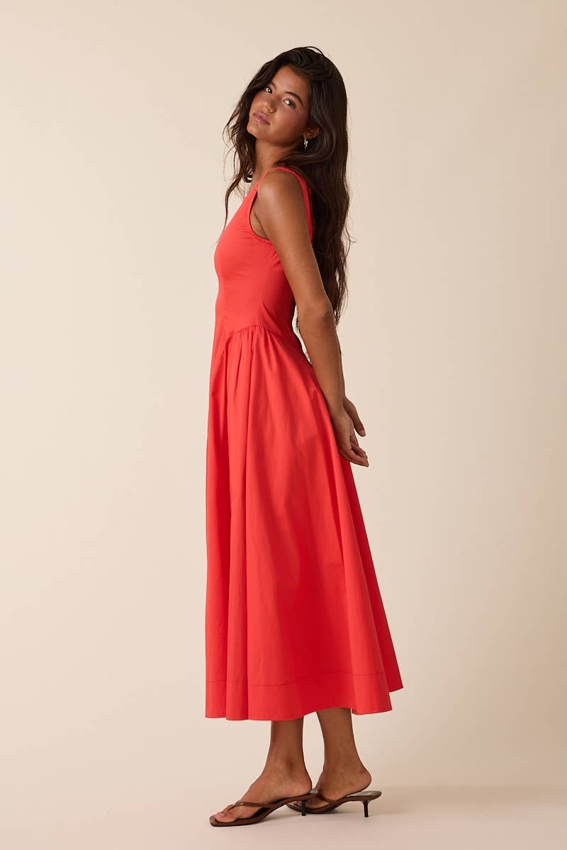 Sky to Moon - Vente Robe – femme - ROBE MIDI ÉVASÉE À ENCOLURE BATEAU EN FORME DE U DE COULEUR UNIE6