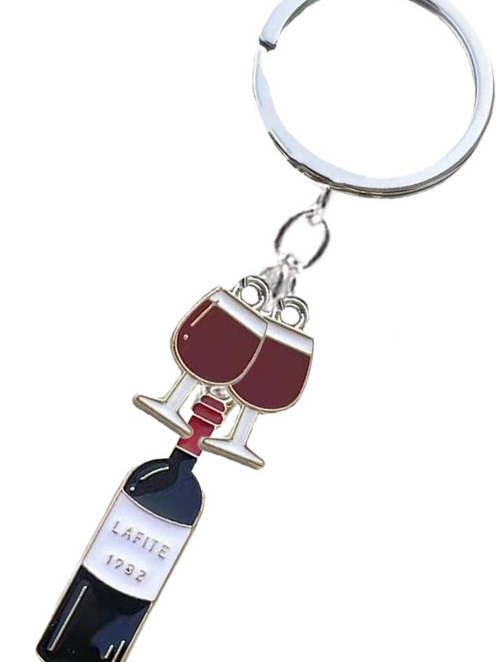 Wineglass Engraved Dangle Metal Alloy Keychain for wholesale by Cap Zone