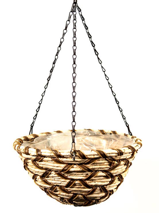 Round Wood Woven Hanging Basket, Snowbird for wholesale by SuperMoss