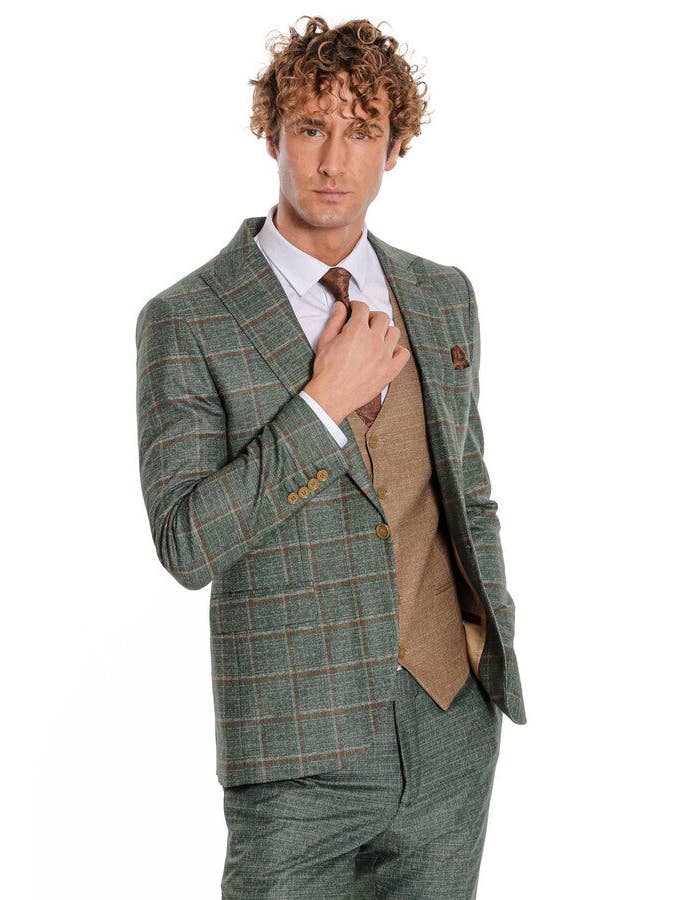 Verde Terno masculino com estampa xadrez com estampa elegante - Wessi para venda a revendedores na Faire2