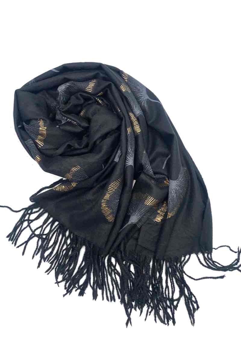 LINETA - Wholesale Scarf - Women's - Gingko Leaf Pattern Soft Scarf2