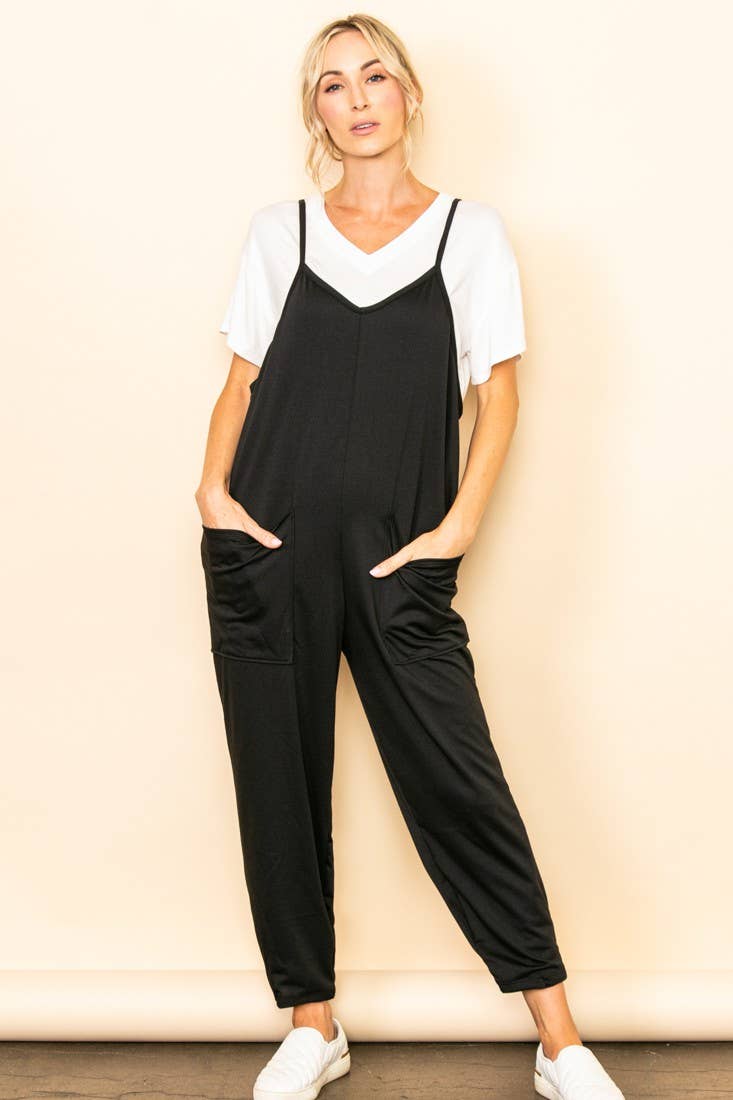 Black Plus Size Super Comfy French Terry Jogger Fit Overall Jumper for wholesale on Faire1