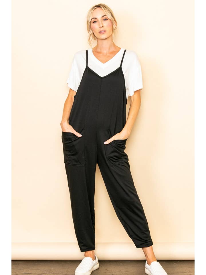 Black Plus Size Super Comfy French Terry Jogger Fit Overall Jumper for wholesale on Faire1