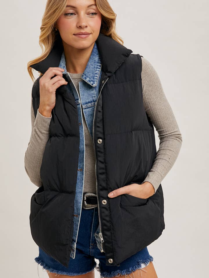 Bluivy - Wholesale Outerwear Vest - Women's - DENIM LAYERED PUFFER VEST1