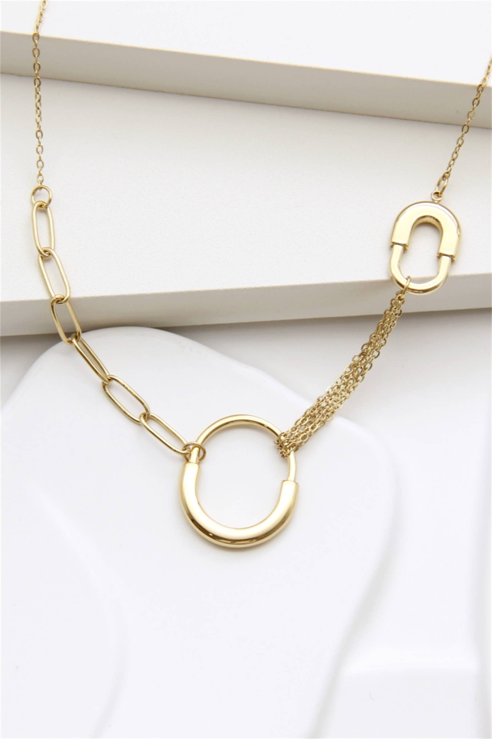 gold Modern Chain Necklace Geometric Rings Stainless Steel for wholesale on Faire