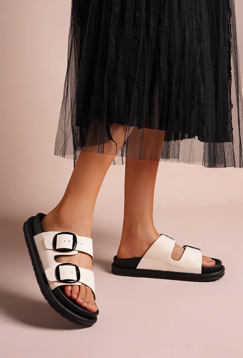 LADY GLORY - Wholesale Sandals - Women's - Flat mules with double buckles – Comfort and casual style0