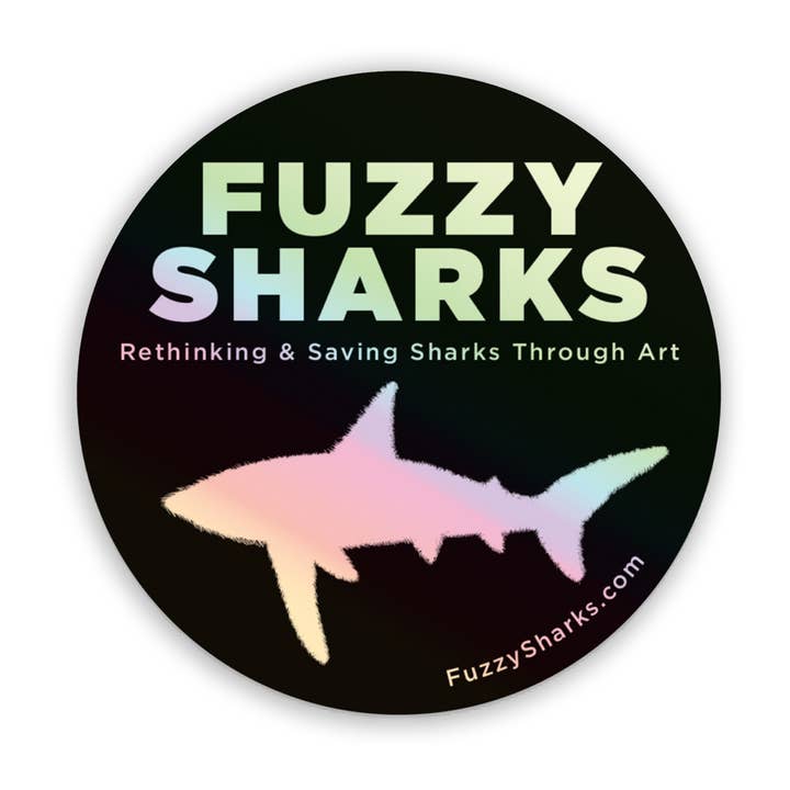 Fuzzy Sharks Holographic Sticker 3” x 3” for wholesale by Fuzzy Sharks