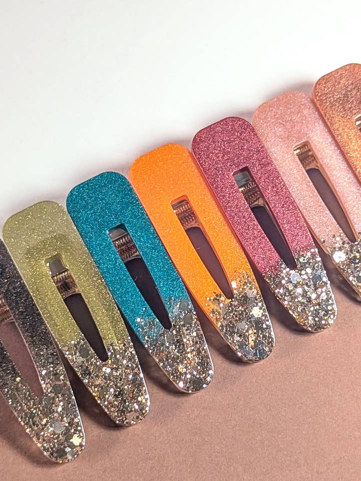 Fall color resin hair clip, gold/triangular touch for wholesale by L'atelier Nounille