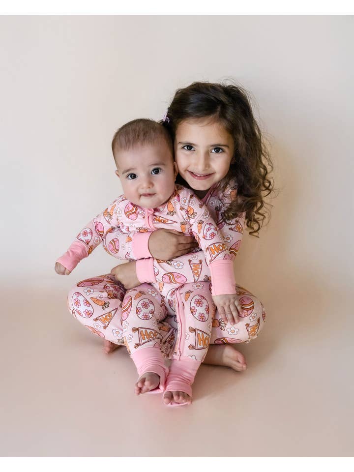 Lucky Panda Kids - Wholesale Top & Pant Set - Baby - Bamboo Baby Zip Romper | Easter Hop14