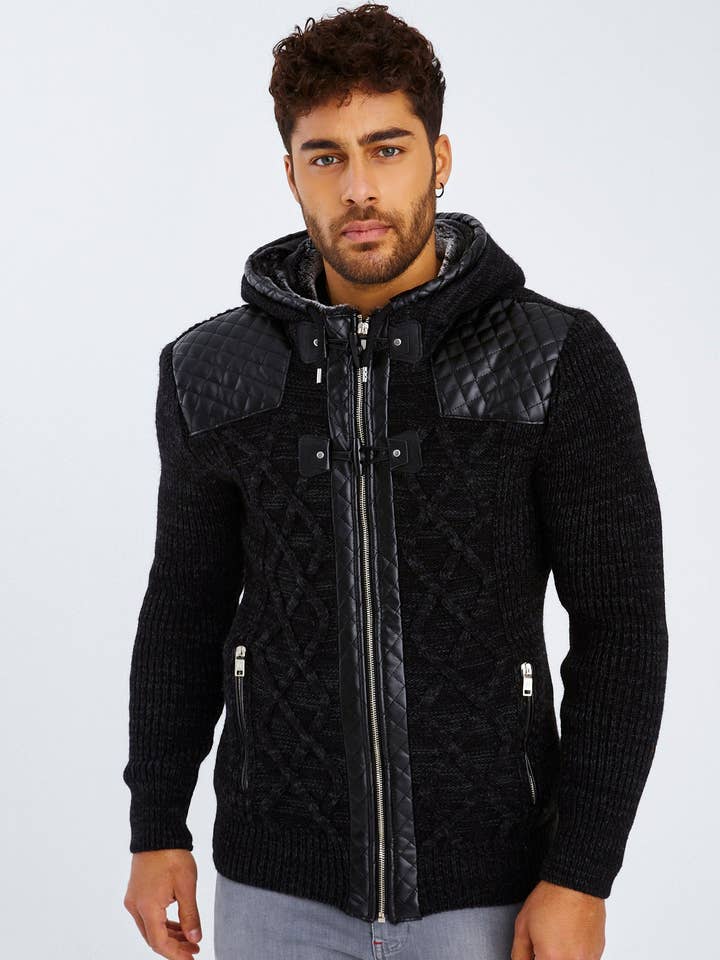Men's Knit Cardigan Hood LN-5355 for wholesale by Leif Nelson GmbH