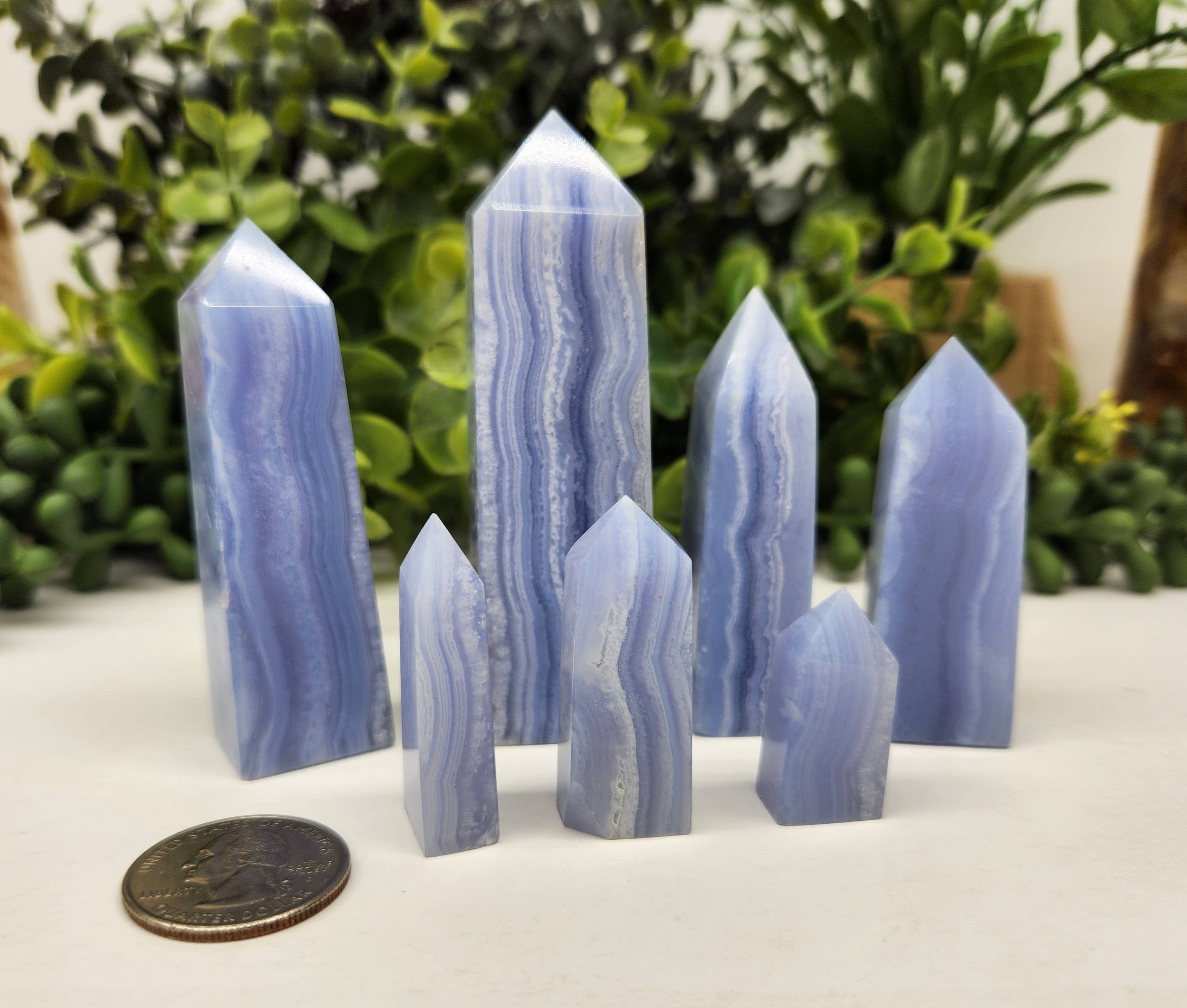 Meraki Gemstones – Engroshandel Spirituelle sten og krystaller – Blue Lace Agate obelisktårne i 0,5 lbs trin9