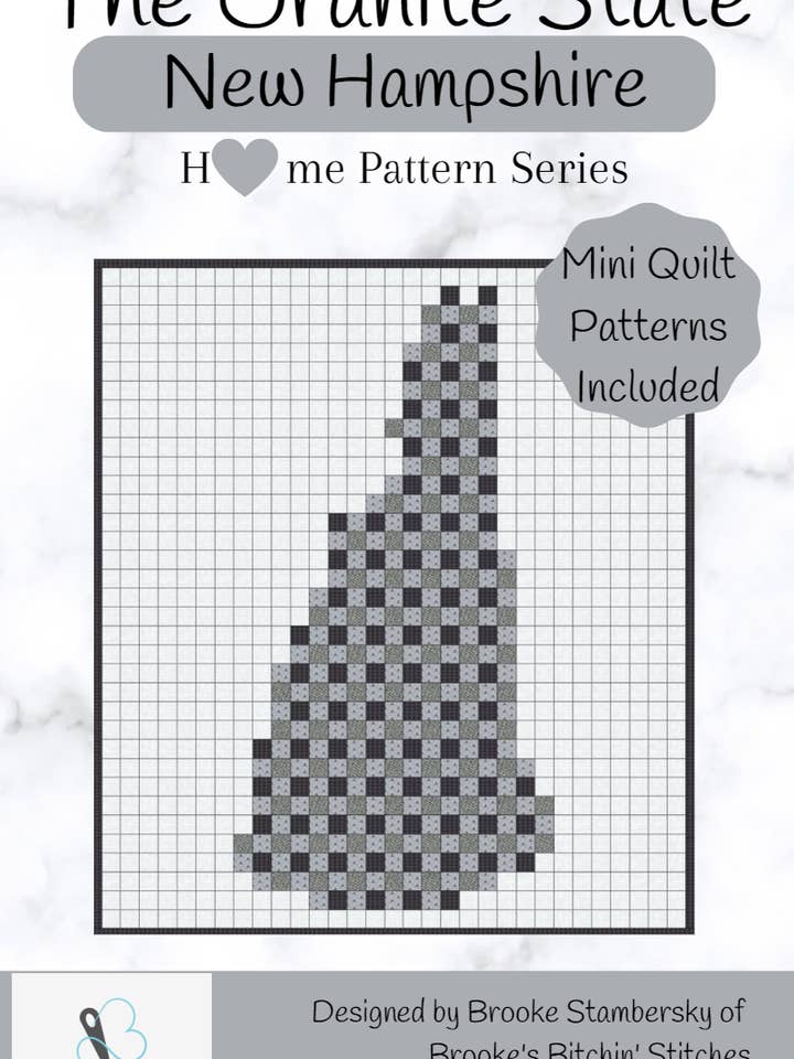 Motif de courtepointe pixélisé de l'État de granit du New Hampshire pour la vente par Brooke’s Bitchin’ Stitches