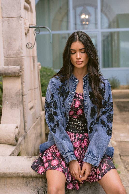 Piti Cuiti - Wholesale Denim Jacket - Women's - FLORAL COSMOS DENIM OVERSHIRT