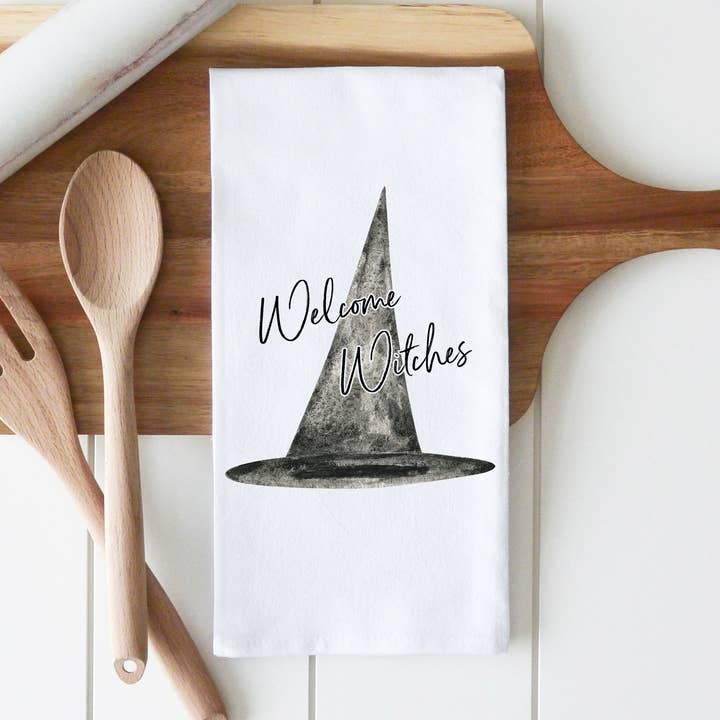 Welcome Witches Tea Towel for wholesale by Porter Lane Home