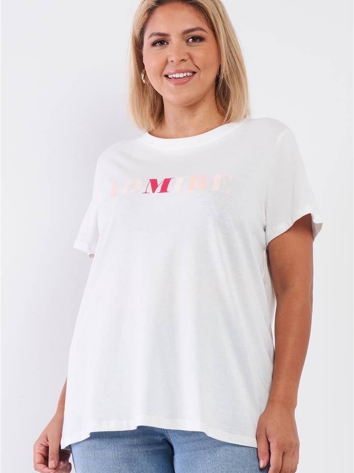 Off-white Admire Print Logo Detail Crew Neck Relaxed Fit Top for wholesale by Fashion Quality Boutik