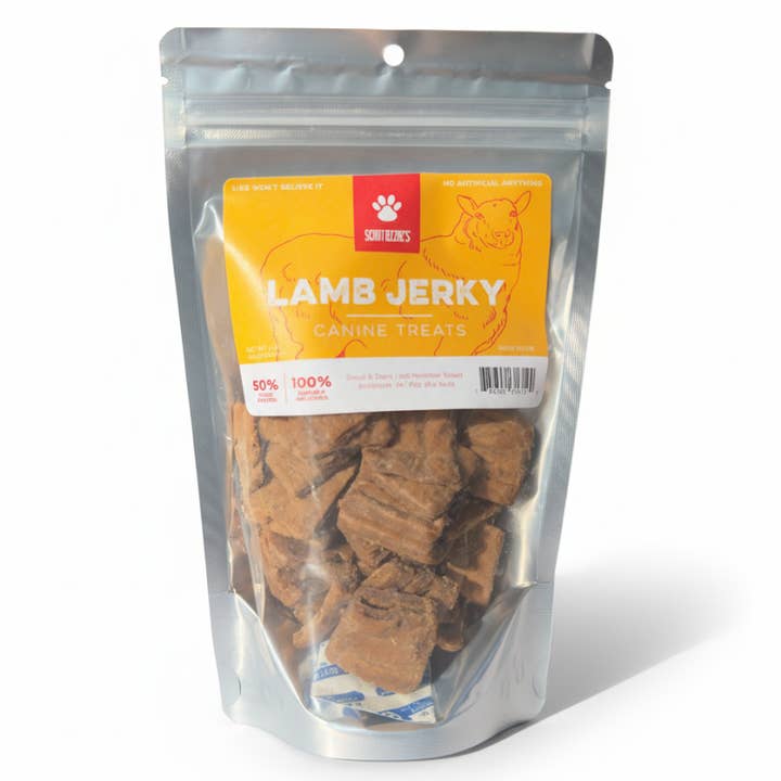 Lamb Jerky Treats for Dogs - Limited Ingredients - Great Training Treat - 4 oz Package for wholesale by Scout & Zoe's