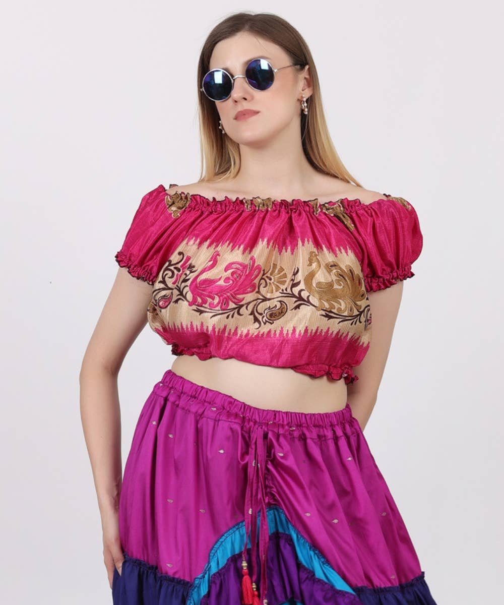 Wevez – Engroshandel Strikket top - Dame – Kvinders trykte off-shoulder crop-længde puff-toppe mix lot13