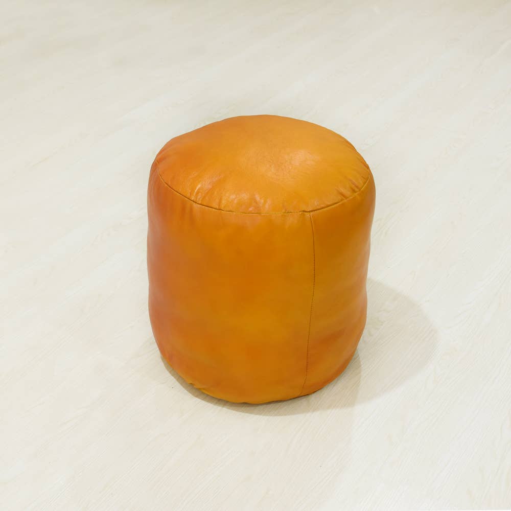 BBH Homes LLC - Wholesale Pouf - Solid Handmade Leather Round Pouf Mustard Color BBH Homes7