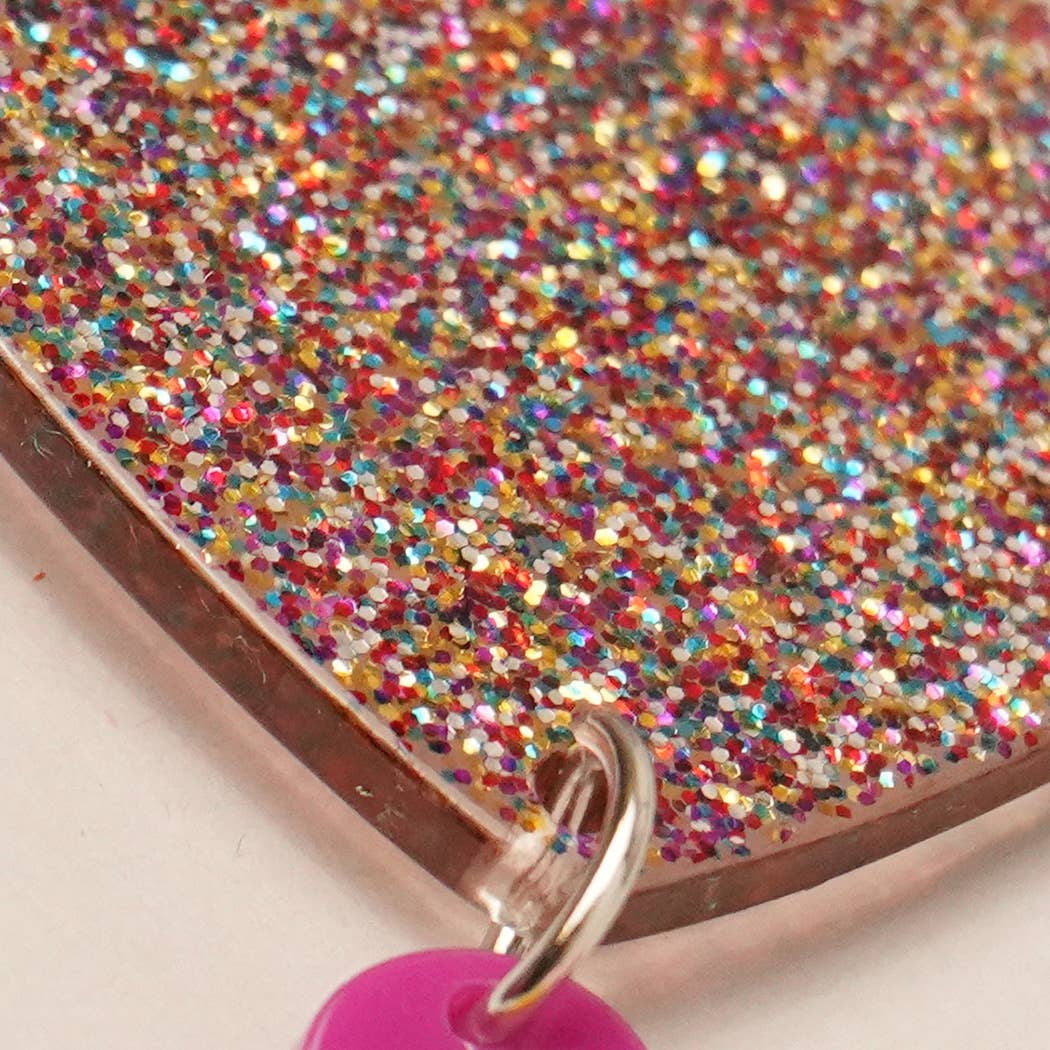 Fashion City - Wholesale Sleutelhanger - Dames - Happy Face sleutelhanger met glitterhart en kwastje, bedeltje10