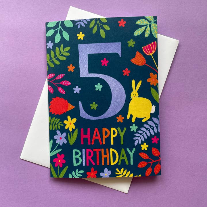Happy 5th Birthday Woodland Card for wholesale by Katsillustration