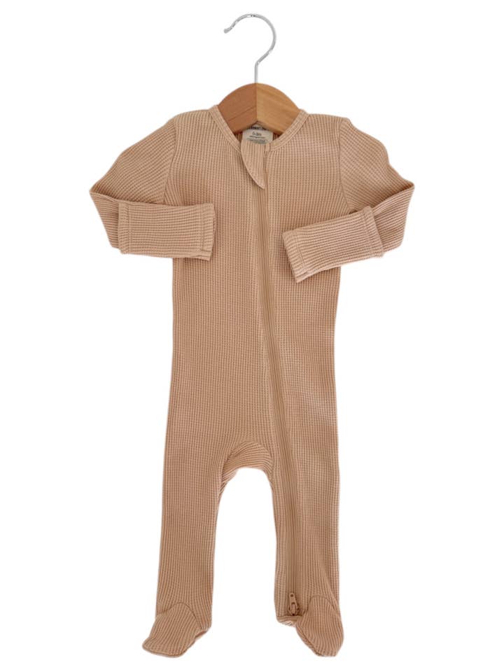 SpearmintLOVE - Wholesale Bodysuit (Footed) - Baby - Organic Waffle 2-Way Zip Footie, Tan2