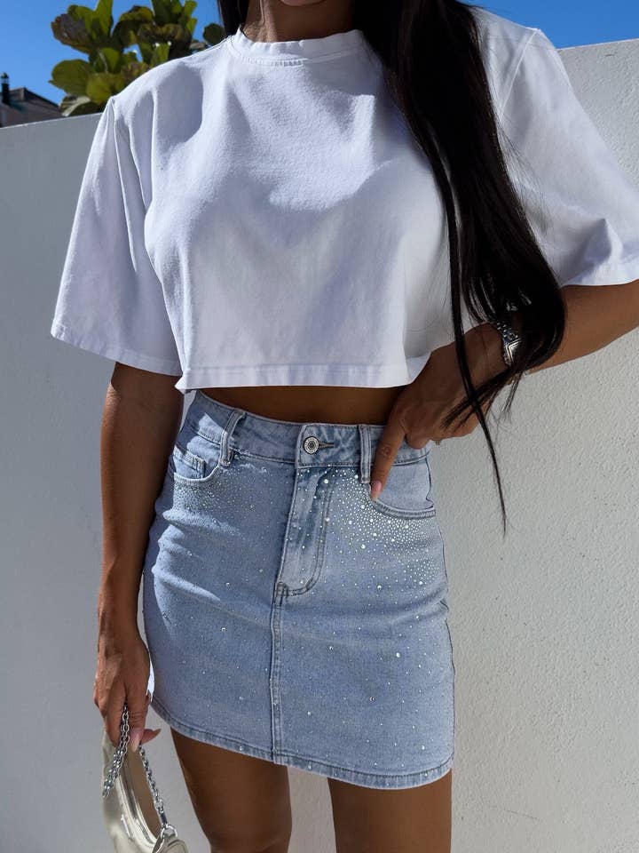 jean Denim skirt with Rhinestones EB086 for wholesale on Faire0