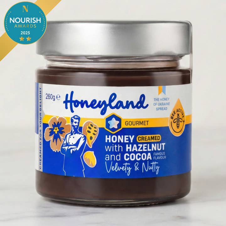 Hazelnut & Cocoa Creamed Honey for wholesale by Honeyland