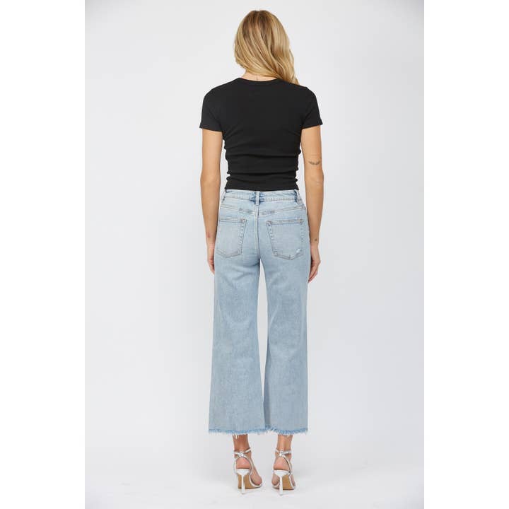 ELECTRIC BLUE HIGH RISE ANKLE WIDE LEG for wholesale on Faire