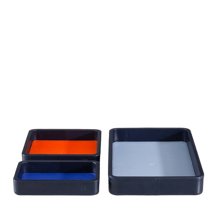 Dudu Leather Valet Tray Organiser Set Multicolour Navy for wholesale by dudu