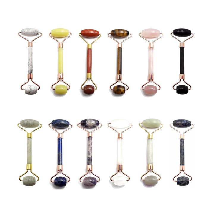 Face Massage Roller Rose Quartz, Jade, Tiger's Eye, Lapis, Obsidian, Amethyst 5.5" for wholesale by CRCBEADS