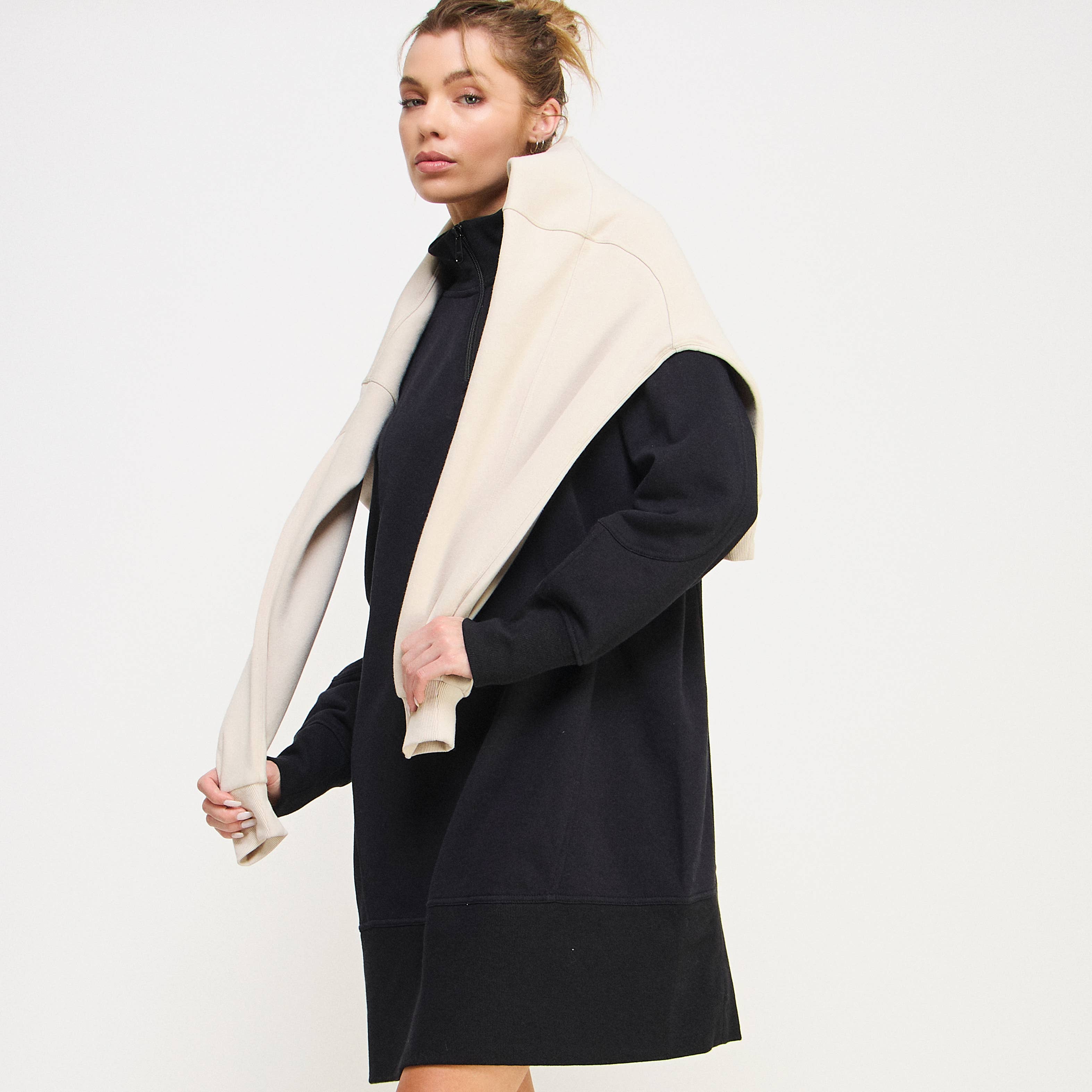 FREEZIA - Wholesale Dress - Women's - FRENCH TERRY HALF ZIP PULLOVER SWEATSHIRT DRESS-FZ0010-D317