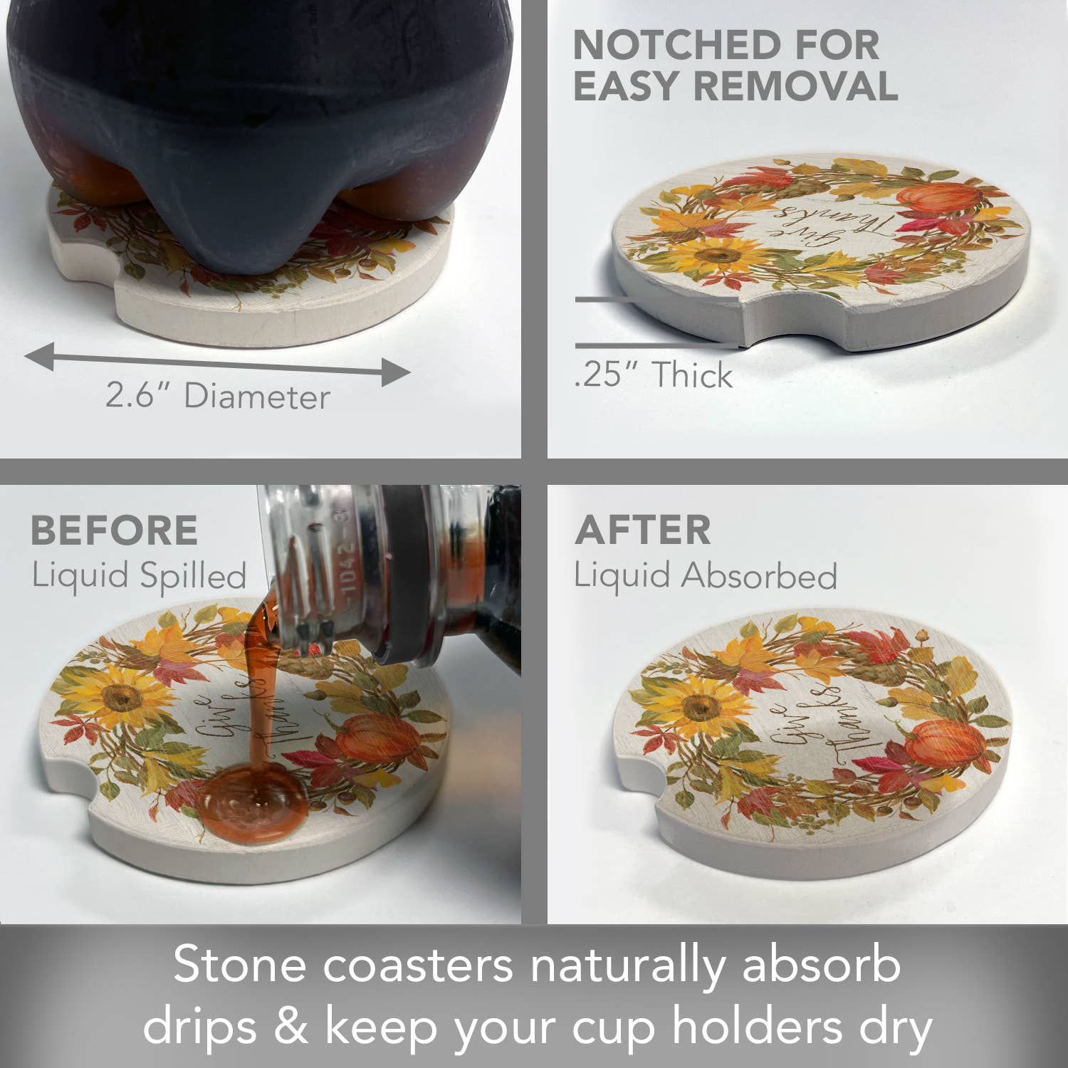 Conimar Promotions - Wholesale Coasters - "Fall Splendor" Stone Car Coaster  BULK NO PACKAGING     3