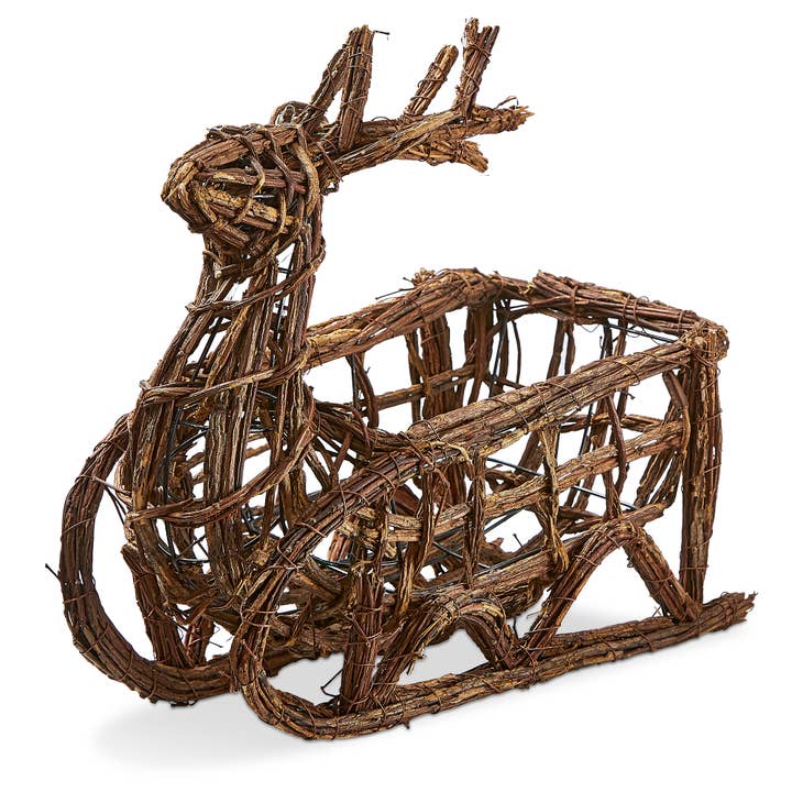 tag - Wholesale Christmas Decoration - Reindeer Vine Sleigh Decor - Natural