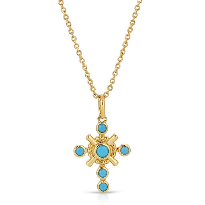 Pendentif en forme de croix gothique - Turquoise pour la vente par Elizabeth Stone Jewelry