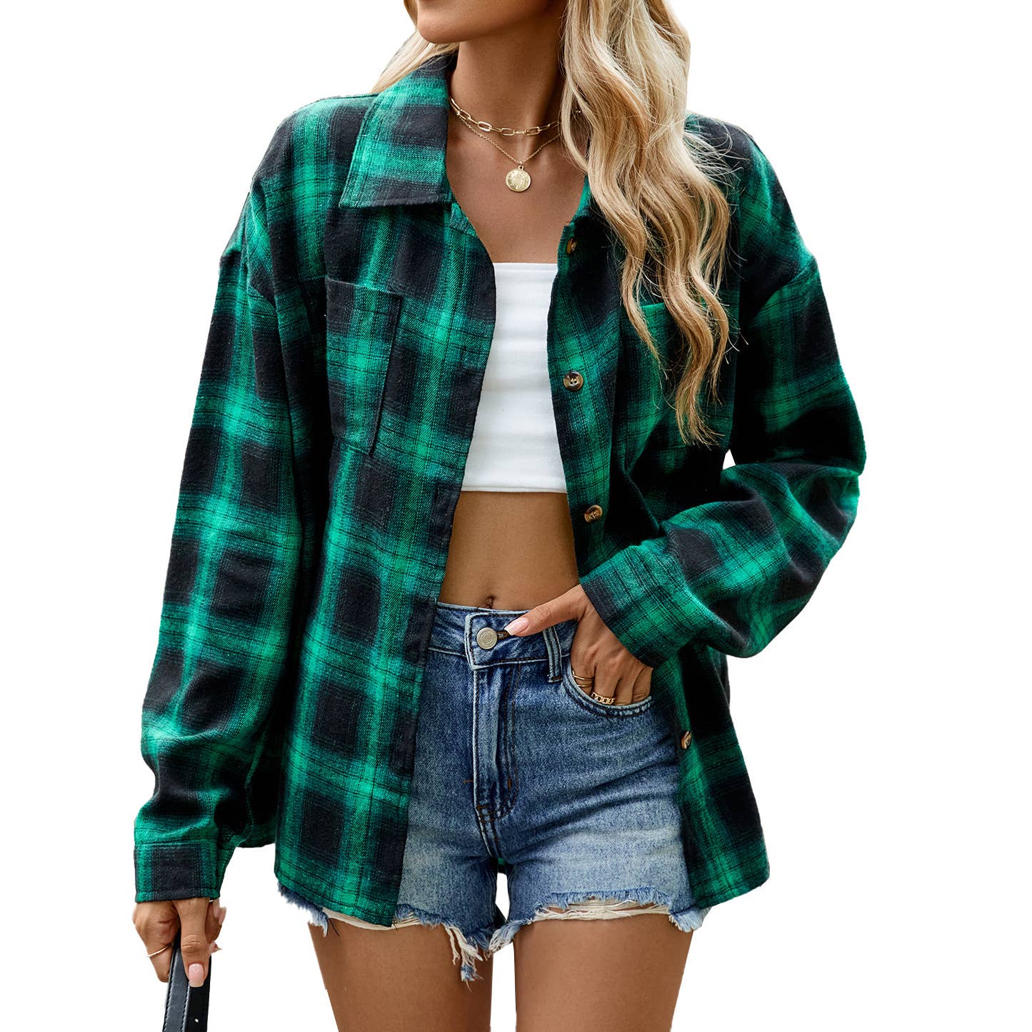 Rosa Clothing - Wholesale Shirt Jacket/Shacket - Women's - Rylor oversized plaid shirt26