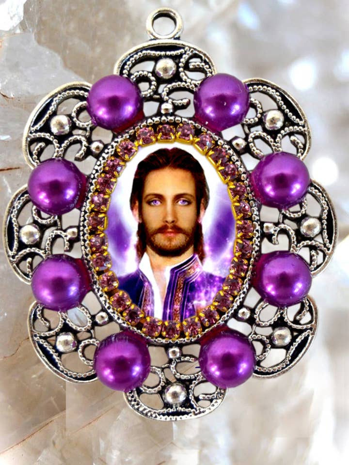 Saint Germain The Ascended Master of the Violet Flame Seventh Ray Necklace Catholic Christian Religious Jewelry Medal Pendant for wholesale by MariaSantissimaShop
