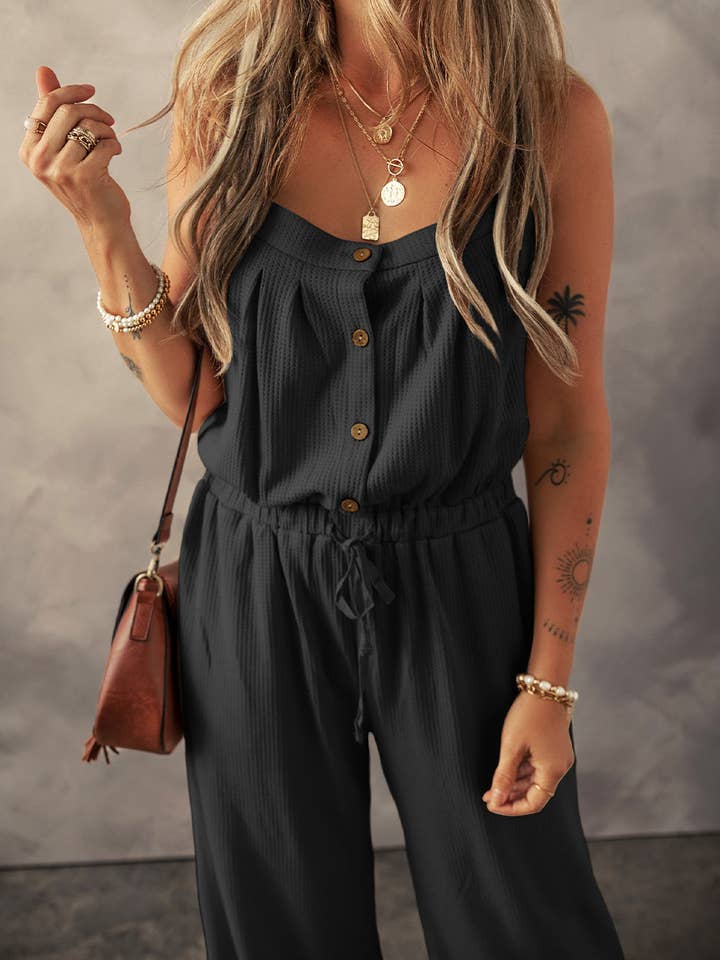Lovesoft - Wholesale Jumpsuit - Women's - Women's Knotted Straps Button Textured Drawstring Jumpsuit3